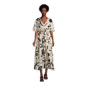World Market Mira Black And White Abstract Shapes Kaftan Dress